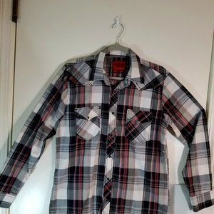 Attrah Jeans Western Heritage Plaid Snap Button Western Shirt Size Medium